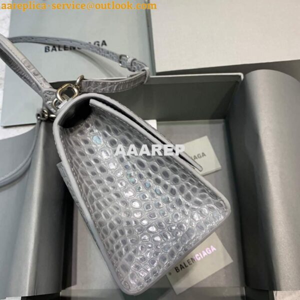 Replica Balenciaga 593546 Hourglass Small Top Handle Crocodile Bag Gray Silver 5