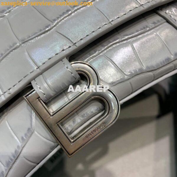 Replica Balenciaga 593546 Hourglass Small Top Handle Crocodile Bag Gray Silver 7