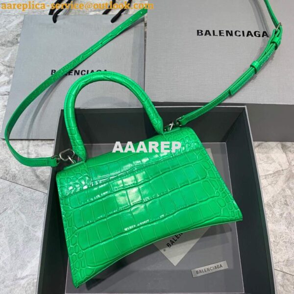 Replica Balenciaga 593546 Hourglass Small Top Handle Crocodile Bag Green Silver 4