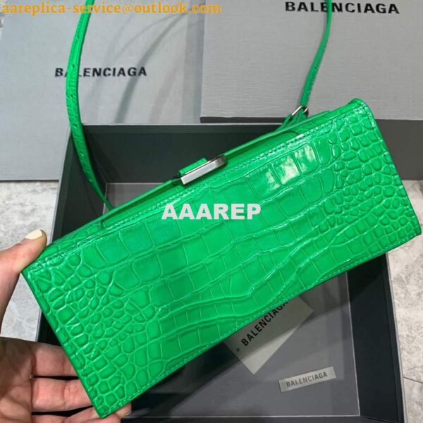 Replica Balenciaga 593546 Hourglass Small Top Handle Crocodile Bag Green Silver 6