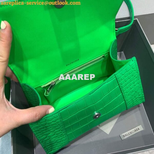 Replica Balenciaga 593546 Hourglass Small Top Handle Crocodile Bag Green Silver 9