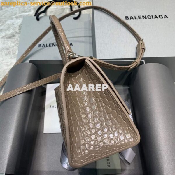 Replica Balenciaga 593546 Hourglass Small Top Handle Crocodile Bag kakhi 5