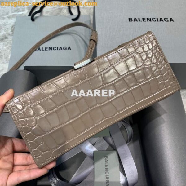 Replica Balenciaga 593546 Hourglass Small Top Handle Crocodile Bag kakhi 6