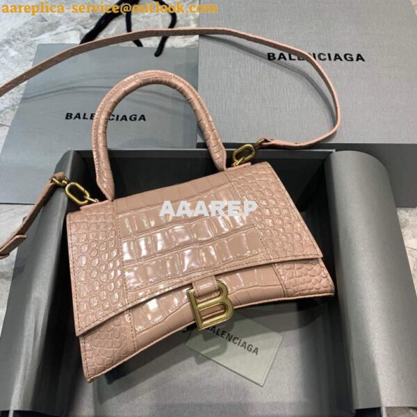 Replica Balenciaga 593546 Hourglass Small Top Handle Crocodile Bag Light Pink 3