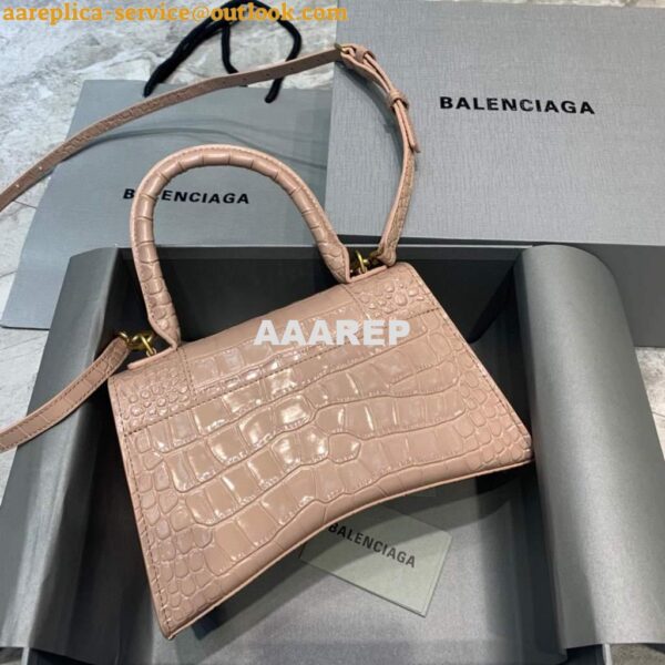 Replica Balenciaga 593546 Hourglass Small Top Handle Crocodile Bag Light Pink 4