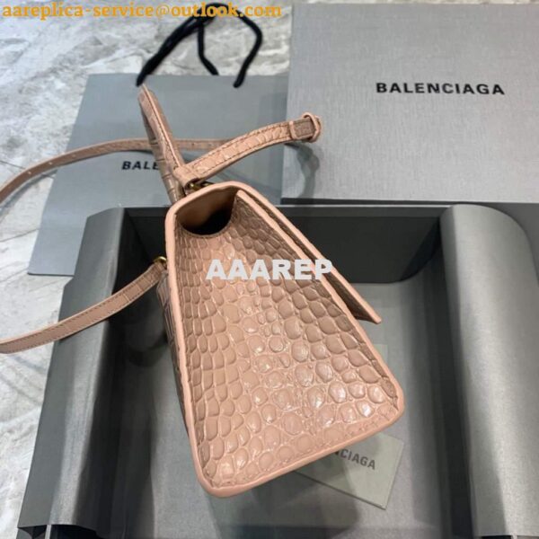 Replica Balenciaga 593546 Hourglass Small Top Handle Crocodile Bag Light Pink 6