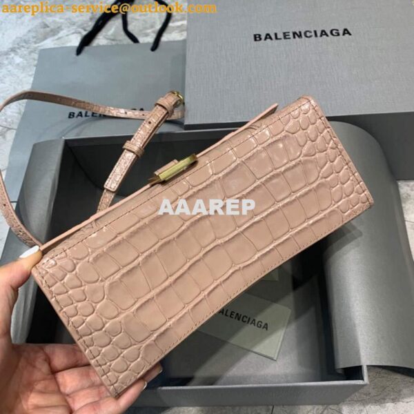 Replica Balenciaga 593546 Hourglass Small Top Handle Crocodile Bag Light Pink 7