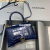 Replica Balenciaga 593546 Hourglass Small Top Handle Crocodile Bag Navy Blue Silver 2