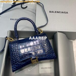 Replica Balenciaga 593546 Hourglass Small Top Handle Crocodile Bag Navy blue