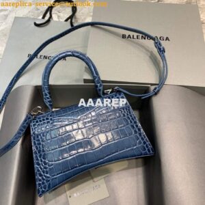 Replica Balenciaga 593546 Hourglass Small Top Handle Crocodile Bag Navy Blue Silver 2