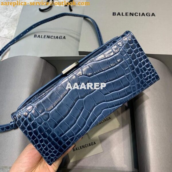 Replica Balenciaga 593546 Hourglass Small Top Handle Crocodile Bag Navy Blue Silver 6