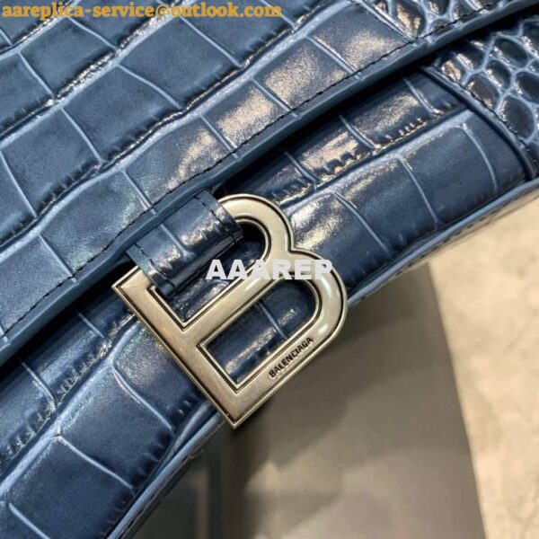 Replica Balenciaga 593546 Hourglass Small Top Handle Crocodile Bag Navy Blue Silver 7