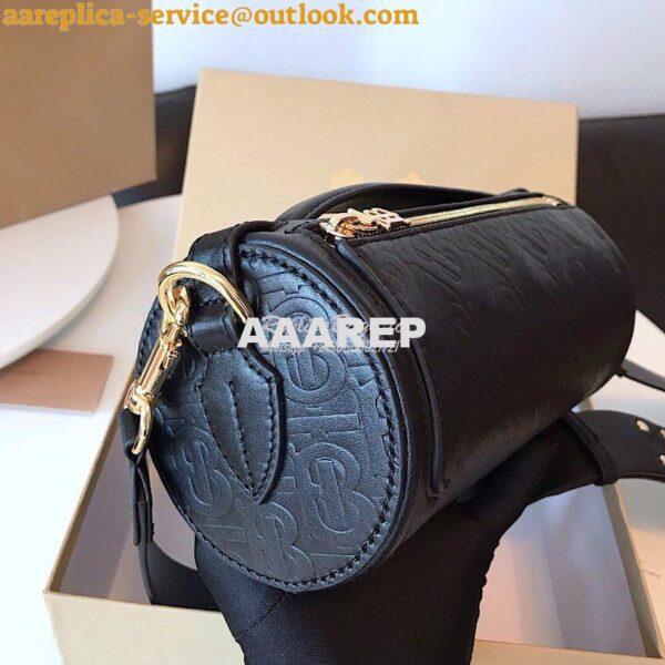 Replica Burberry The Monogram Leather Barrel Bag Black 5