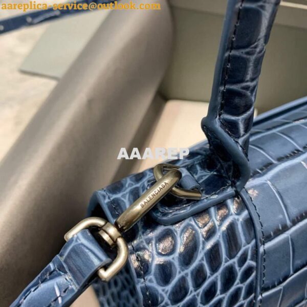 Replica Balenciaga 593546 Hourglass Small Top Handle Crocodile Bag Navy Blue Silver 8