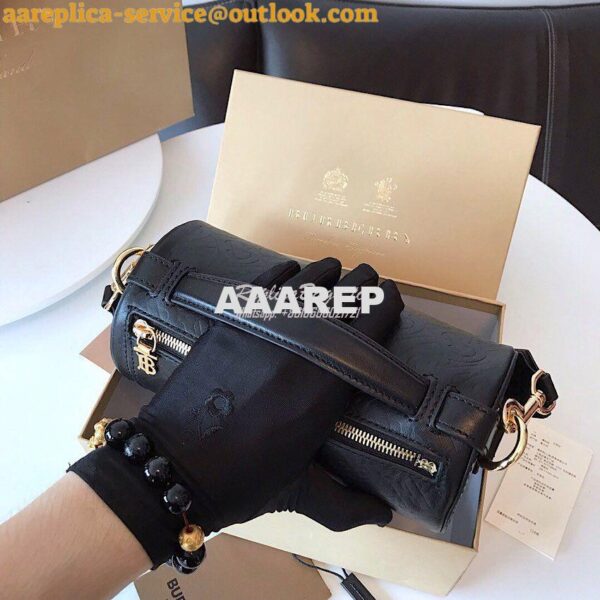 Replica Burberry The Monogram Leather Barrel Bag Black 8