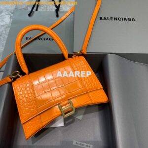 Replica Balenciaga 593546 Hourglass Small Top Handle Crocodile Bag Orange Gold