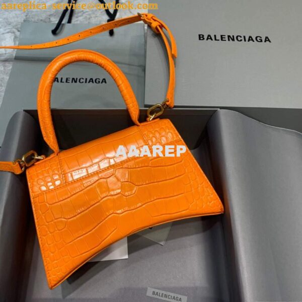 Replica Balenciaga 593546 Hourglass Small Top Handle Crocodile Bag Orange Gold 4