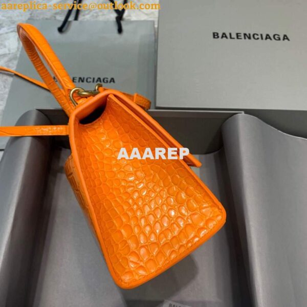 Replica Balenciaga 593546 Hourglass Small Top Handle Crocodile Bag Orange Gold 5