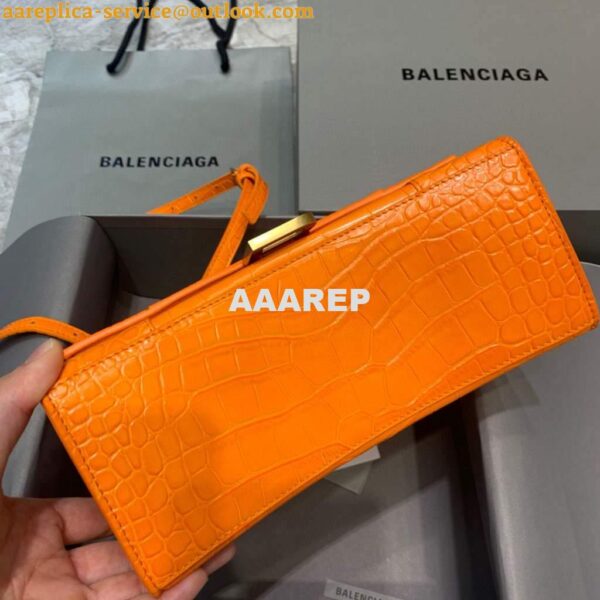 Replica Balenciaga 593546 Hourglass Small Top Handle Crocodile Bag Orange Gold 6