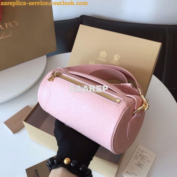 Replica Burberry The Monogram Leather Barrel Bag Rose beige 4