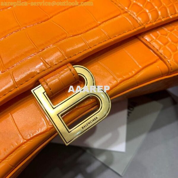 Replica Balenciaga 593546 Hourglass Small Top Handle Crocodile Bag Orange Gold 8