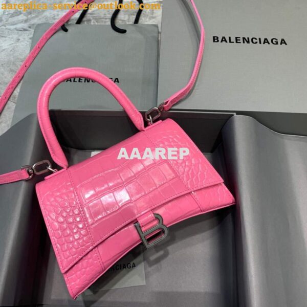 Replica Balenciaga 593546 Hourglass Small Top Handle Crocodile Bag Pink 3