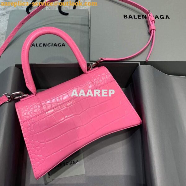 Replica Balenciaga 593546 Hourglass Small Top Handle Crocodile Bag Pink 4