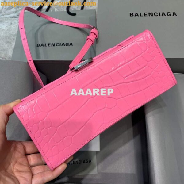 Replica Balenciaga 593546 Hourglass Small Top Handle Crocodile Bag Pink 6