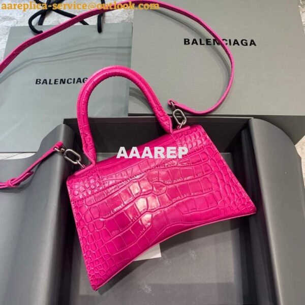 Replica Balenciaga 593546 Hourglass Small Top Handle Crocodile Bag Plum 4