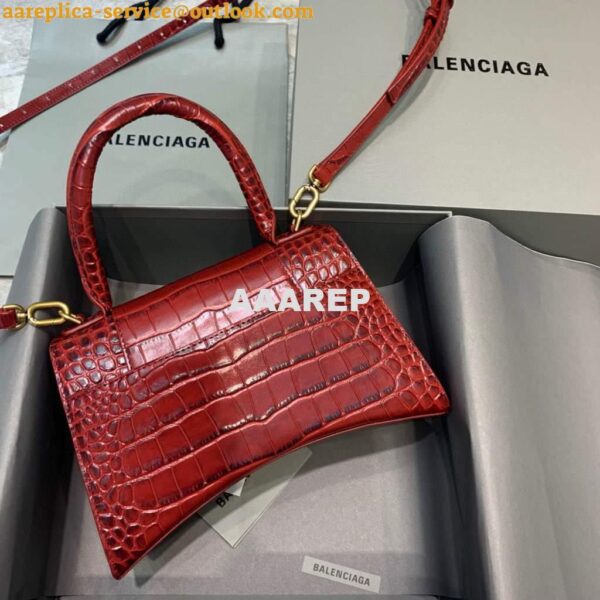 Replica Balenciaga 593546 Hourglass Small Top Handle Crocodile Bag Red 4