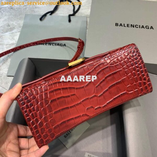 Replica Balenciaga 593546 Hourglass Small Top Handle Crocodile Bag Red 6