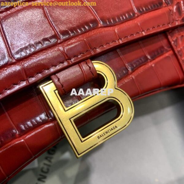 Replica Balenciaga 593546 Hourglass Small Top Handle Crocodile Bag Red 7