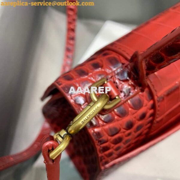 Replica Balenciaga 593546 Hourglass Small Top Handle Crocodile Bag Red 8