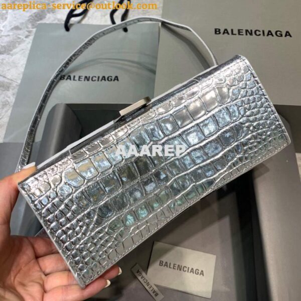 Replica Balenciaga 593546 Hourglass Small Top Handle Crocodile Bag Silver 6