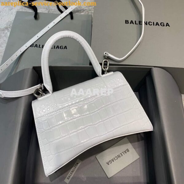 Replica Balenciaga 593546 Hourglass Small Top Handle Crocodile Bag White 4