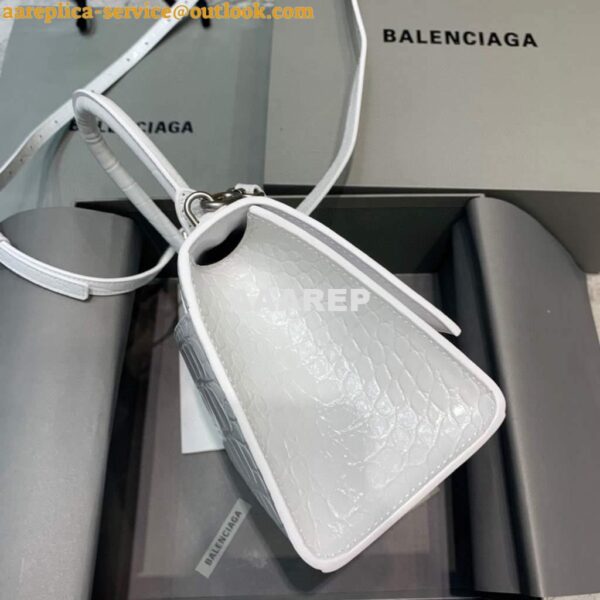 Replica Balenciaga 593546 Hourglass Small Top Handle Crocodile Bag White 5