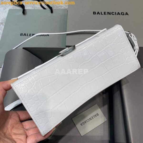 Replica Balenciaga 593546 Hourglass Small Top Handle Crocodile Bag White 6