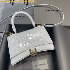 Replica Balenciaga 593546 Hourglass Small Top Handle Crocodile Bag White Gold