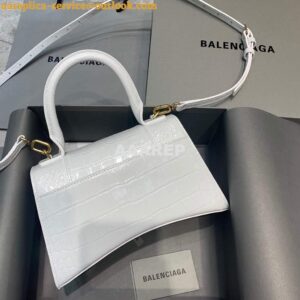 Replica Balenciaga 593546 Hourglass Small Top Handle Crocodile Bag White Gold 2