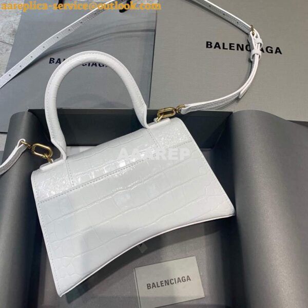 Replica Balenciaga 593546 Hourglass Small Top Handle Crocodile Bag White Gold 4