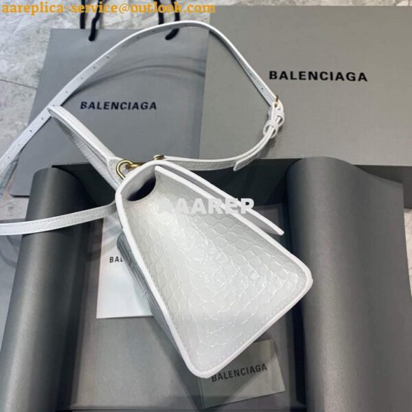 Replica Balenciaga 593546 Hourglass Small Top Handle Crocodile Bag White Gold 5