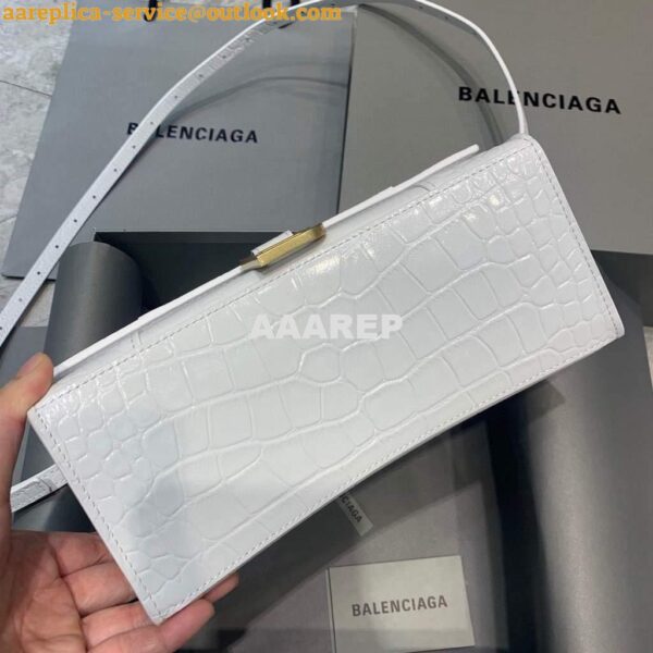 Replica Balenciaga 593546 Hourglass Small Top Handle Crocodile Bag White Gold 6