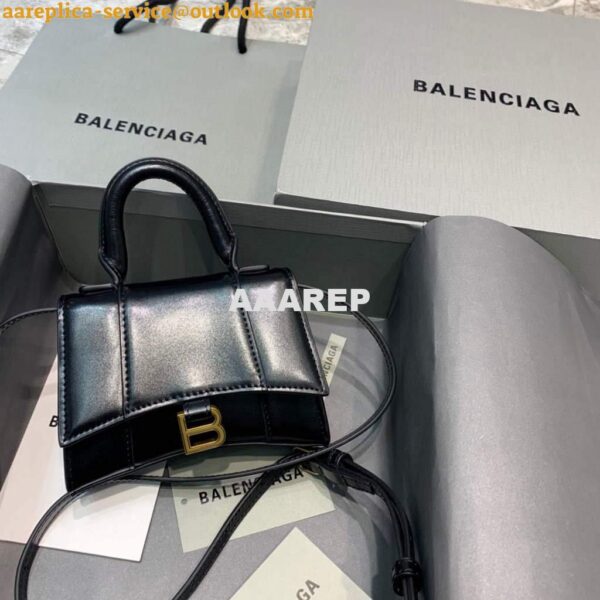 Replica Balenciaga 664676 Hourglass Mini Top Handle Bag Black Gold 3