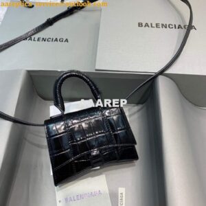 Replica Balenciaga 664676 Hourglass Mini Top Handle Crocodile Bag Black