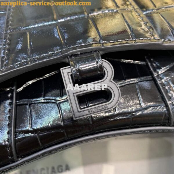 Replica Balenciaga 664676 Hourglass Mini Top Handle Crocodile Bag Black 7