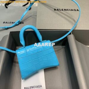 Replica Balenciaga 664676 Hourglass Mini Top Handle Crocodile Bag Blue 2