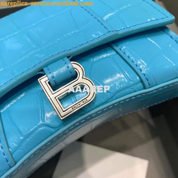 Replica Balenciaga 664676 Hourglass Mini Top Handle Crocodile Bag Blue 7