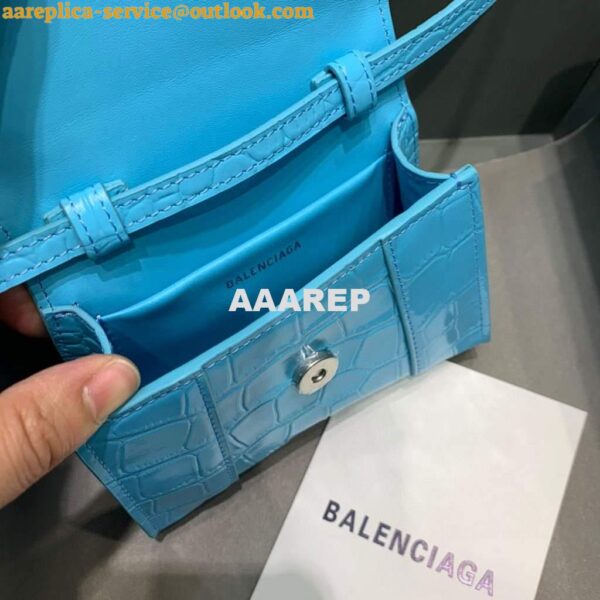 Replica Balenciaga 664676 Hourglass Mini Top Handle Crocodile Bag Blue 8