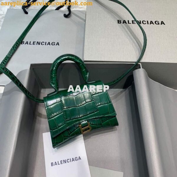 Replica Balenciaga 664676 Hourglass Mini Top Handle Crocodile Bag Green 3