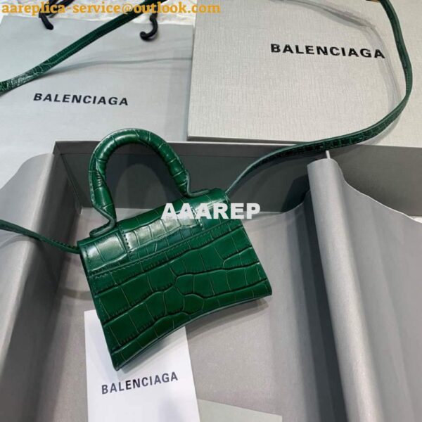 Replica Balenciaga 664676 Hourglass Mini Top Handle Crocodile Bag Green 4